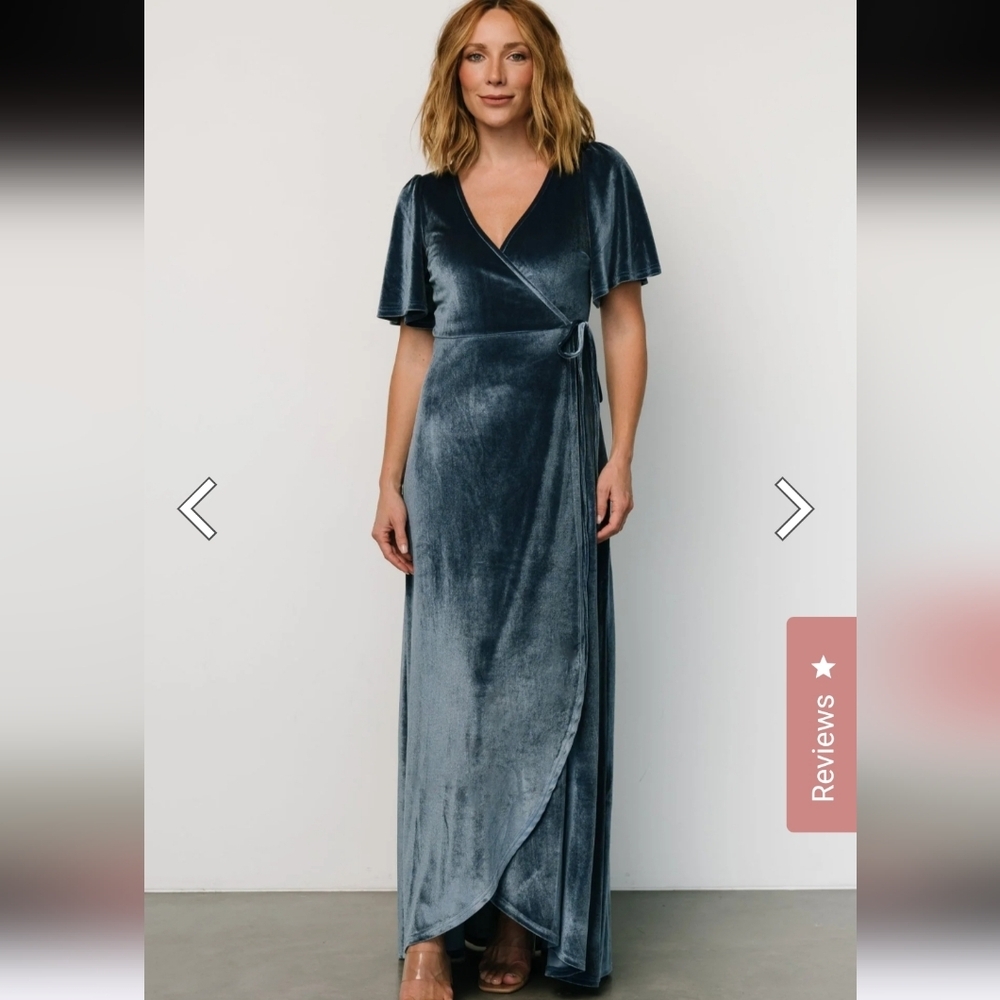 BALTIC BORN KATELYN VELVET MAXI WRAP DRESS BLUE SHIRT SLEEVE KIMONO Wedding Y2k